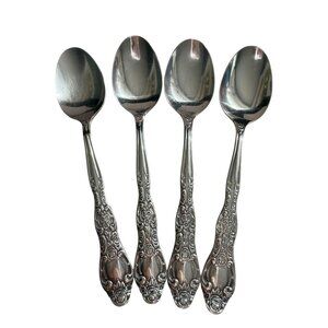 Vtg International INS154 Teaspoons Set Of 4 Solid Roses Stainless Steel Flatware